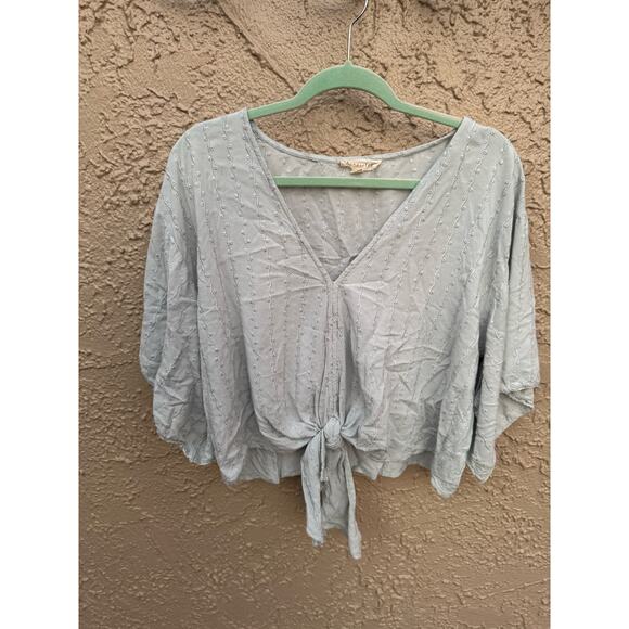 Love Stitch Bale Blue Tie Front Flowy Blouse - Picture 2 of 8